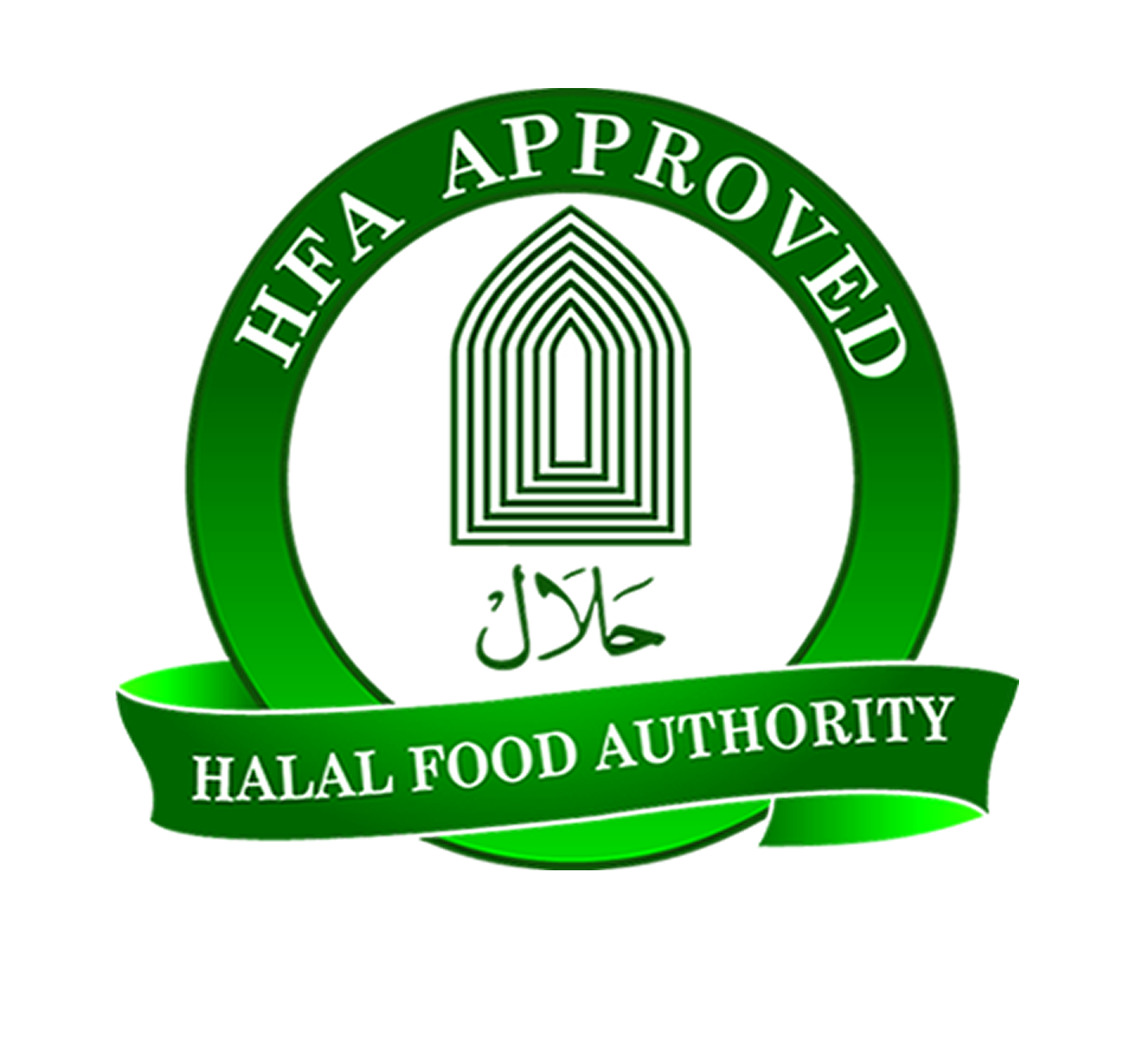 Halal food authority (hfa) approved certification emblem.