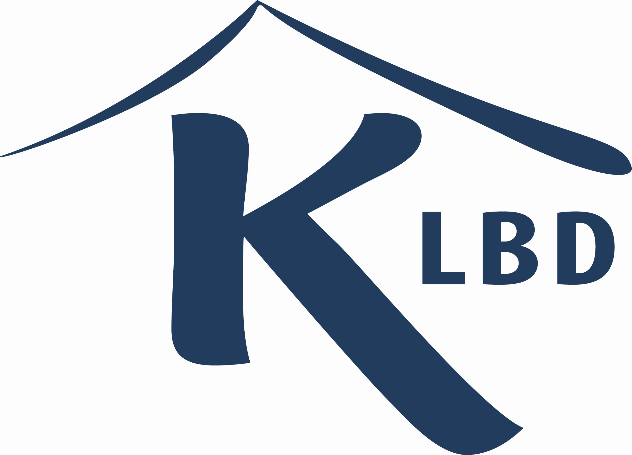 A stylized graphic of a clothes hanger forming the letter 'k' with the text "lbd" beneath it.